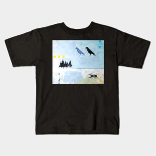 Picture of an original painting, crow black and blue Kids T-Shirt